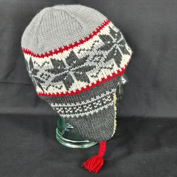 GAP Kids Big Kid Knit Ear Flap Trapper Hat Fair Isle Faux Fur Lining & Pom Poms - Picture 3 of 10